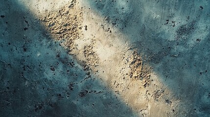   A person stands against a dirt-covered wall, their shadow cast on a blue sky