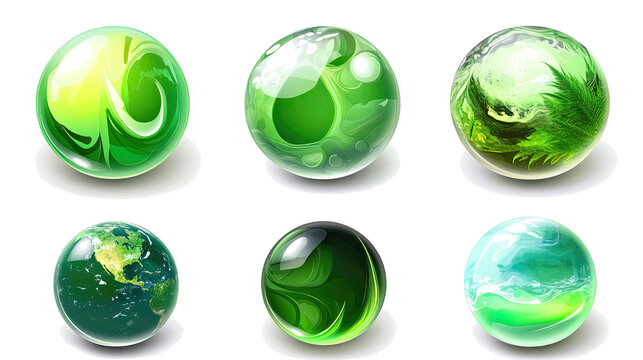 Eco-friendly Green Planets Set Isolated on a White Background Generative AI - Powered by Adobe