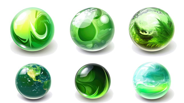 Eco-friendly Green Planets Set Isolated on a White Background Generative AI