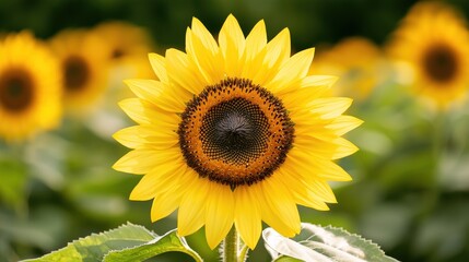 Obraz premium Close-up of a vibrant yellow sunflower in a field