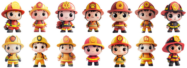 Fototapeta premium Cute Firefighter Character Illustrations - Transparent Background Set for Design and Overlays