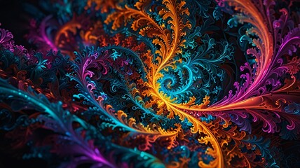 Abstract Fractal Patterns in Neon Colors Swirling and Expanding Into Complex, Hypnotic Shapes.
