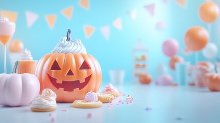 Fototapeta premium Creative Halloween Food Display with Pumpkin Treats