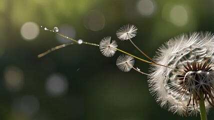 Close-Up of a Dandelion Seed Head Blowing in the Wind, Seeds Floating in the Air.