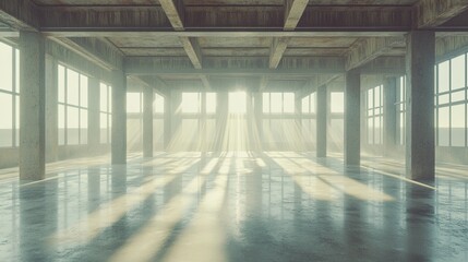 Sunlit Industrial Space with Rays of Light