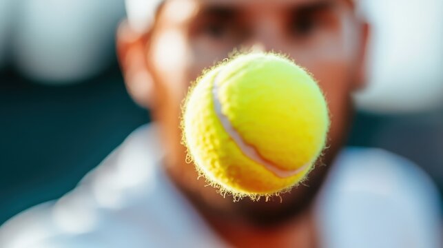 A focused tennis player intensely watches an approaching tennis ball, illustrating the dedication and concentration required in this fast-paced sport.