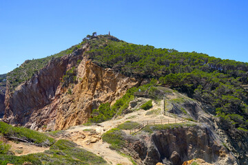 rocky coast and cliff at the Costa Brava at the Mediterranean Sea near Sa Tuna, Begur, Catalonia, Costa Brava, Girona, Spain