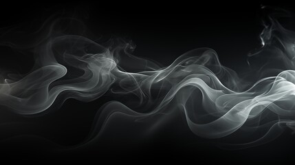 Studio show with white smoke on black background. Abstract backdrop.