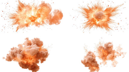 Explosive Fire Bursts and Smoke Clouds Isolated on a White Background Generative AI