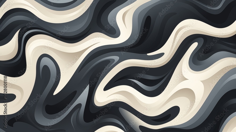 Wall mural wavy and swirled brush strokes vector seamless pattern. bold curved lines and squiggles ornament. bl