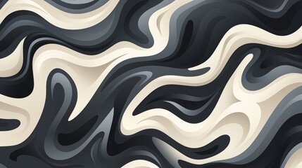 Fototapeta premium Wavy and swirled brush strokes vector seamless pattern. Bold curved lines and squiggles ornament. Black and white wallpaper.