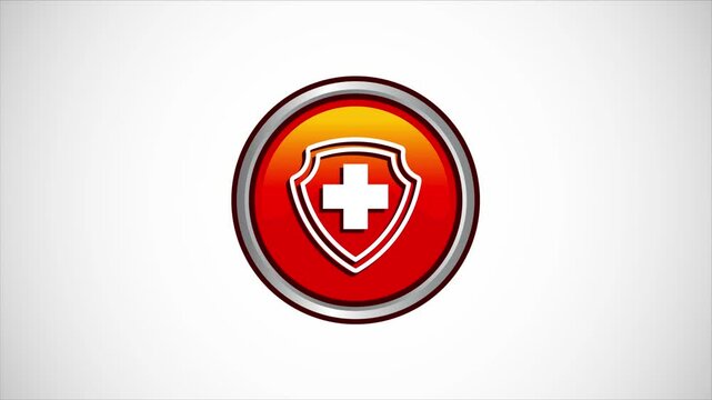 Red Button Shield Design Animated Icon Medical Symbol Healthcare Concept Illustration