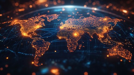 A Digital Representation of Earth with Interconnected Cities and Data Flow