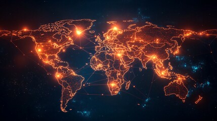 Glowing World Map with Interconnected Network Lines