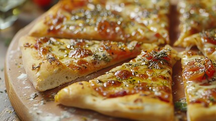 Slices of pizza topped with spices.