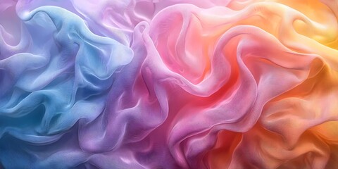Obraz premium Close-up of a soft, colorful fabric in shades of blue, pink, and orange, with an ethereal, dreamy feel.