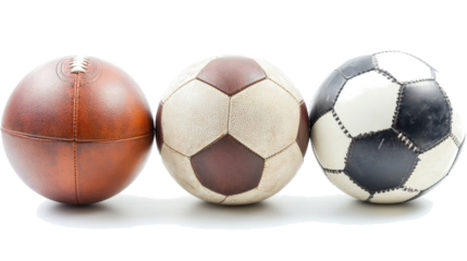 Detailed View of Various Footballs on a White Background Generative AI