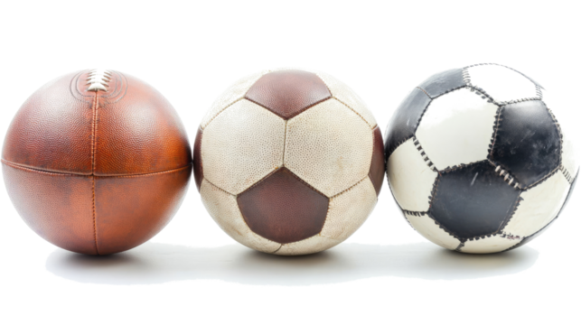Detailed View of Various Footballs on a White Background Generative AI