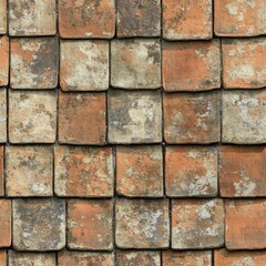 Obraz premium Photo of a seamless roof tile texture with old clay tiles