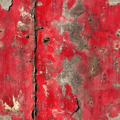 Photo of a seamless scratched metal texture with chipped red paint