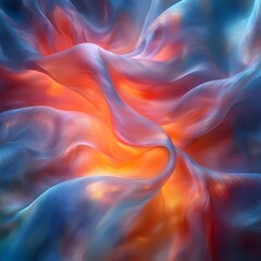 Obraz premium Abstract art, a close-up of delicate fabric in shades of blue, orange, and yellow, creating a flowing and ethereal visual.