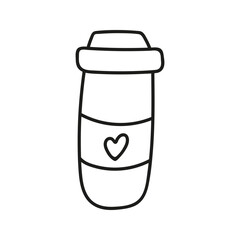 Hand drawn takeaway coffee cup, to go, delivery beverage. Tumbler doodle illustration