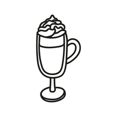 Hand drawn coffee with steamed cream glass cup. Cafe beverage doodle illustration for menu design