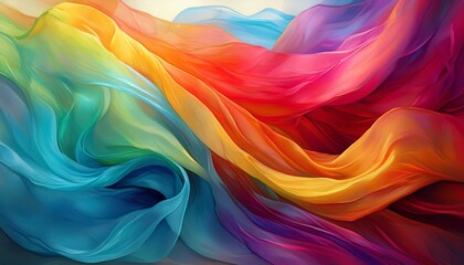 Fototapeta premium abstract shapes of billowing flowing rainbow colors gauze fabric