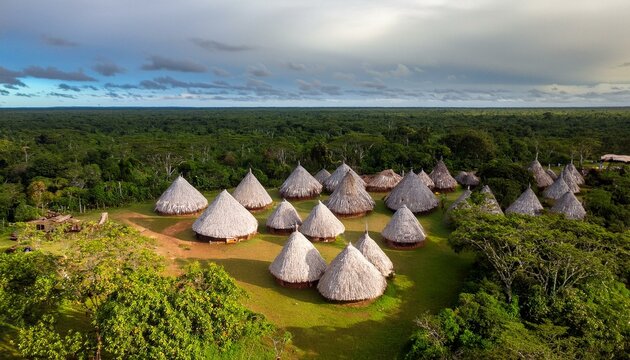 aerial of a shabono yanos the traditional communal dwellings of the yanomami tribes of southern venezuela venezuela