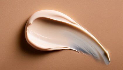 bb cream smear cosmetic product over beige background make up base skin care foundation concealer smudge close up skin corrector beauty facial treatment stroke closeup top view