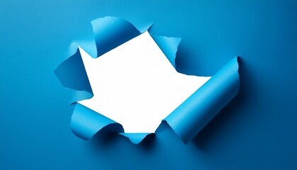 blue torn paper that curls to a white opening