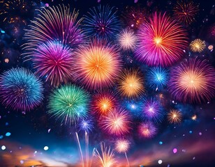 Fototapeta premium bright firework in various colors with a lot of sparkles on night sky celebratory and festive mood