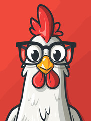 Cute cartoon rooster with eyeglasses. Vector illustration.