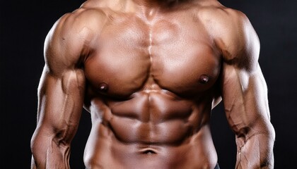 Obraz premium cropped image of fit man showing six pack abs perfect abs shoulders and chest close up the abs closeup torso ab muscular torso and ripped abs sexy male muscular body