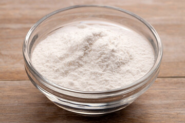 Baking soda - Crystalline solid compound in the bowl.