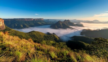 early morning fog over valleys and mountains serra da canastra minas gerais state brazil
