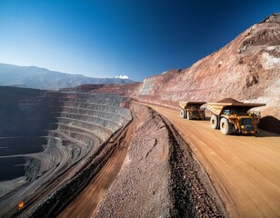 huge dump trucks working the chuquicamata open pit copper mine the largest by volume in the world chile
