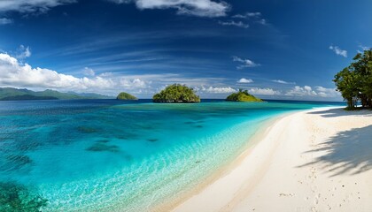 Fototapeta premium mahoro island white sand beach with masare and pahepa islands beyond mahoro siau sangihe archipelago north sulawesi indonesia
