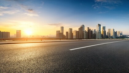 Obraz premium panoramic skyline and modern commercial buildings with empty road asphalt road and cityscape at sunrise