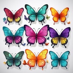 set of butterflies on white background butterfly with different colors isolated realistic butterflies postcard card frame collection of multicolored butterflies