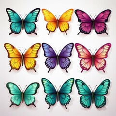 set of butterflies on white background butterfly with different colors isolated realistic butterflies postcard card frame collection of multicolored butterflies