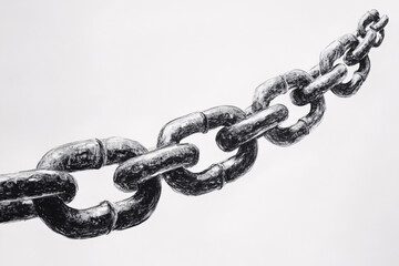 Fototapeta premium Close-up of a thick chain with visible texture and wear, diagonally positioned against a light background 