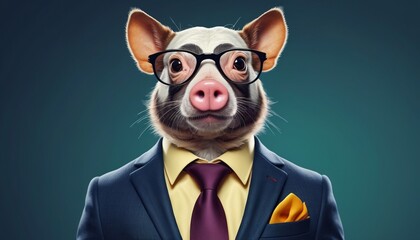 A quirky portrait of an animal wearing a stylish business suit, capturing the essence of charm and sophistication with a humorous twist, Generative AI
