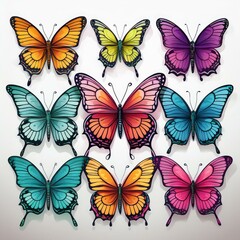 set of butterflies on white background butterfly with different colors isolated realistic butterflies postcard card frame collection of multicolored butterflies