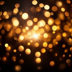 Fototapeta premium warm golden bokeh lights illuminate a dark backdrop creating an abstract pattern of soft glowing orbs ideal for backgrounds blurred shine bokeh for overlay effect