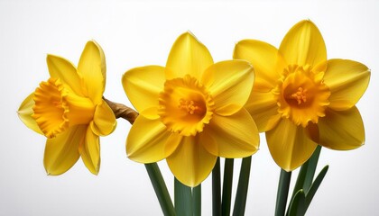 Fototapeta premium yellow daffodils on a white background springtime gardening