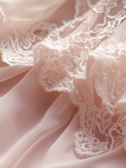 Fototapeta premium Ruffled blouse with delicate lace overlay on a soft blush pink background for a feminine and elegant style
