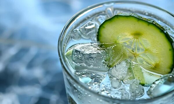Savoring a classic gin and tonic with refreshing cucumber in a stylish setting