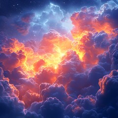 Fototapeta premium A breathtaking view of fiery clouds illuminated by the sun, creating a mesmerizing spectacle in the sky.
