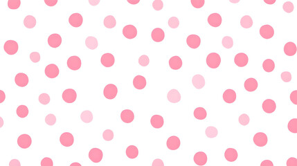 A seamless pattern of pink polka dots on a white background